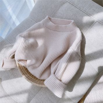 Small and Medium Children Pure Color Sweater Spring Girl Candy Loose Pullover Sweater Children Sweaters