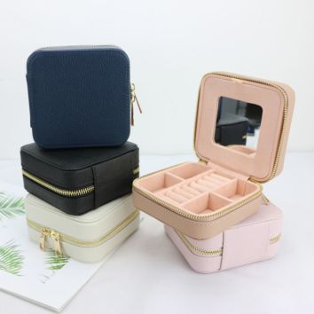 Portable Jewellery Box Organizer Travel Boxes Jewelry Storage Case Holder+Mirror 