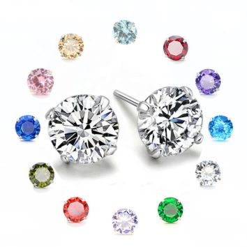 Small Popular Color Birthstone Fine Jewelry 925 Sterling Silver Bling Stud Zircon Cz Earrings