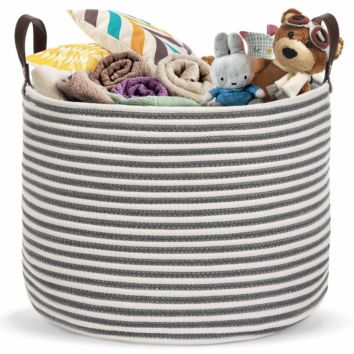 Small Size Handmade Woven Cotton Rope Basket for Home Decor with Handles
