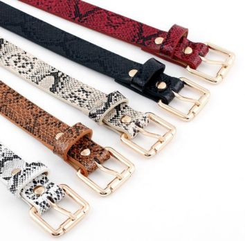 Snakeskin Printed Pu Leather Belt for Women Girl Snake Skin Print Jeans Waist Belt