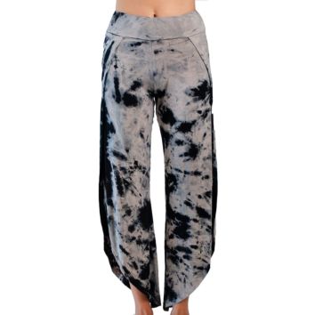 Soft Bamboo Cotton Yoga Pants Capri plus Size Tie Dye Yoga Pants Wide Leg Harem Yoga Pants Side Slit