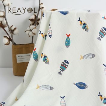 Soft Feeling Fish Printed 100 Cotton Muslin Baby Swaddle Blankets