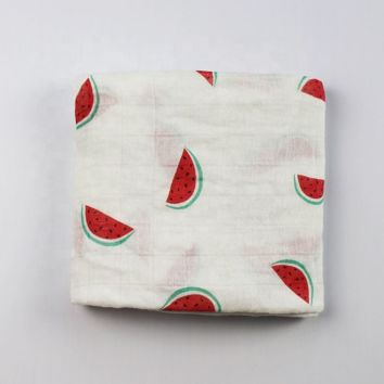 Soft Unisex Baby Cotton Muslin Swaddle Blanket Watermelon Print Baby Swaddle Blanket