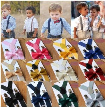 Soild Color Children Belt Bowtie Set Baby Boys Girls Suspenders Clip-On Y-Back Braces Bow Tie Elastic Kids Adjustable