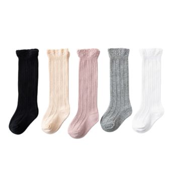 Solid Colors Stripe Long White Black Grey Pink Beige Knee High Cotton Newborn Baby Socks Baby Rib Socks in Stock