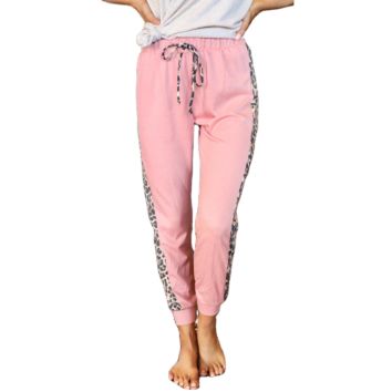 Special Design Widely Used Women Sweat High Waist Pants with Pocket Drawstring Leopard Pants Casual Trousers for Women