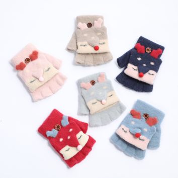 Spot Children's Gloves Autumn & Warm Flip Top Half Finger Cartoon Gloves