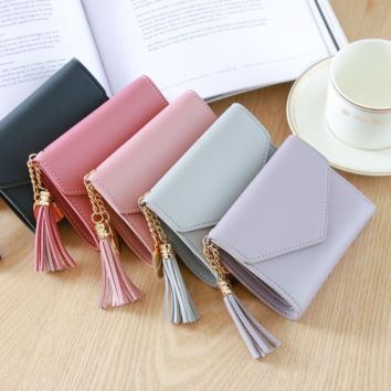 Spot Direct Short Ladies Wallet Tassel Pendant Leather Wallet Card Holders for Woman