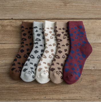 Spotted Leopard Print Women Socks Cotton Terry Tube Thickened Warm Socks Cotton Korean Japanese Style