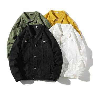 Spring Jacket Denim Big Pocket Solid Color Casual Workwear Jacket for Men