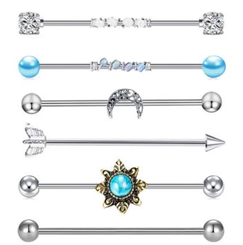 Stainless Steel Bead Moon Industrial Barbell Earring Cartilage Body Piercing Jewelry 38Mm Industrial Piercing Bar