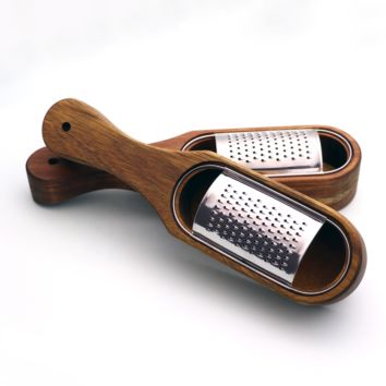 Stainless Steel Cheese Grater with Removable Acacia Wood Collector Cheese Grater with Box Cheese Tools Server