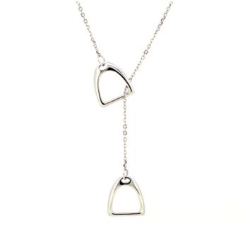 Statement 925 Sterling Silver Jewellery Double Stirrup Lariat Horseshoe Necklace