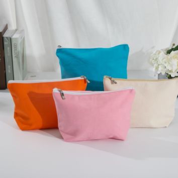 Stock Cotton Canvas Zipper Pouch Cosmetic Makeup Bags