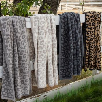 Stock Lot Big Chunky Jacquard Animal Print Leopard Knit Throw Blanket for Home Decor