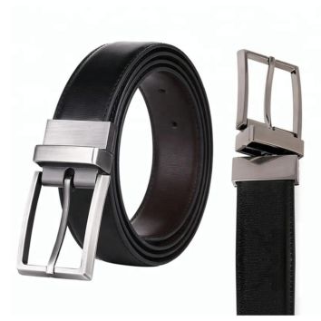 Stock Men's Black Brown Double Side Reversible Rotated Buckle Genuine Leather Men Dress Reversible Belt for Men