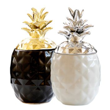 Storage Jar with Lid Design Ceramic Gloden Pineapple 3D Box Kitchen Storage Bottles & Jars Cover Customized Logo Support