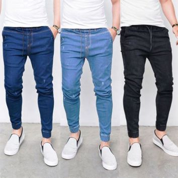 Straight Elastic Denim Pants Jeans Skinny Trousers Men Pants