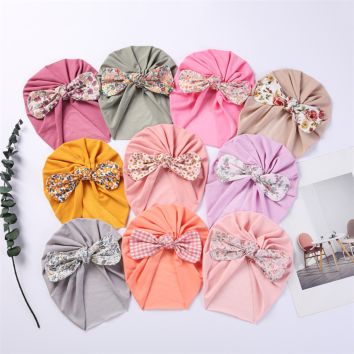 Style Baby Hats Lovely Newborn Printed Bow Milk Silk Stretchy Children's Hat Knot Bonnet Infant Turban