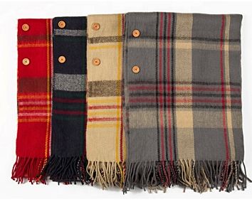 Style Soft Cashmere Button Tartan Plaid Shawl Scarf Lady Air Conditioning Cloak in Autumn and In
