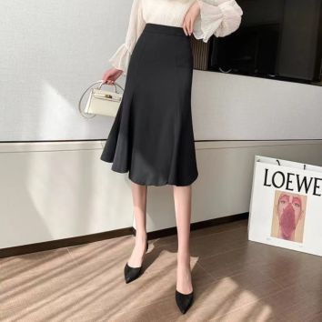 Style Women Long Dress Skirt Slender Soild Color High Waist A-Line Gril Skirt