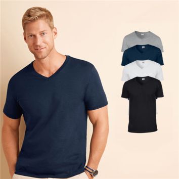 Stylish 150 Gsm V-Neck Distress Blank Cotton V Neck Plain T Shirts Men's Embroider T-Shirt