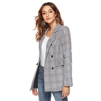 Stylish Ladies Office Wear Lone Sleeve Plaid Jacket Blazer Women