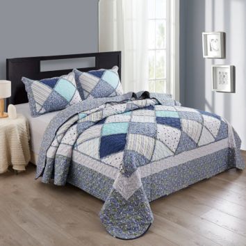 Superfine Fiber Embroidered Stitching Bed Cover Three Piece Home Quilts Washable