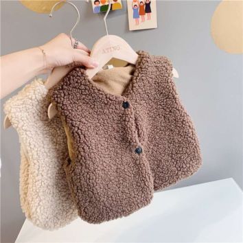 Sweater Pure Color Warm Joket Baby Clothes 0-2 Years Old Cardigan Lambs Wool Vest Coat Baby Fleece Sweaters