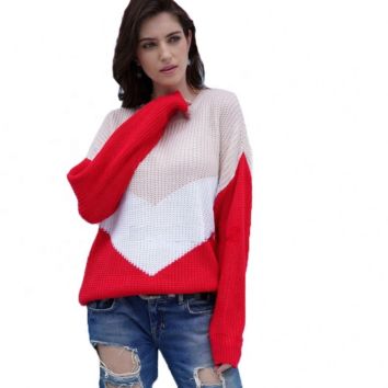 Sweaters De Lady Oversize Striped Top Contrast Color Sweater Jumper Women Crew Neck Knitwear Pullover Mujer