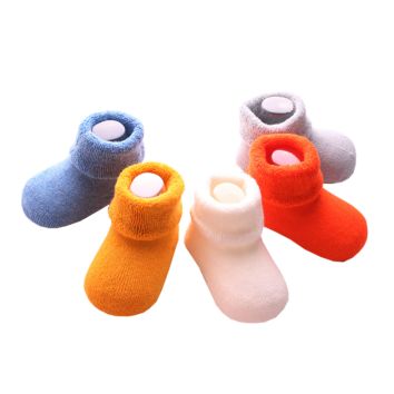 T- 120 ( Stock ) Baby Boy and Girl Pure Color 5 Design Terry Cotton Socks Knitted Socks for Newborn