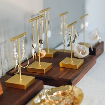 T-Bar Hanging Earrings Display Stand Jewelry Rack Holder Metal Gold Earring Display Stand for Jewelry Shop