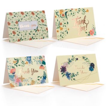 Thank You Cards Reflation Gold, Four Assorted Designs 40 Cards with Envelopes 4 X 6 Inches Girl Friend Mother Greeting Cards