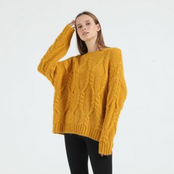 The Design Solid Heavy Gauge Ladies plus Size Sweater Fancy Cable Drop Shoulder Knitwear Women Plain Sweaters