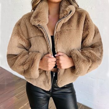 Thick Faux Fur Teddy Coat Women Warm Soft Lambswool Fur Jacket Plush Overcoat Casual Outerwear Women's Jackets Coat