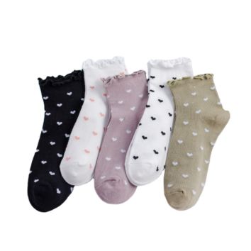 Thin Cotton Love Heart Teen Women Ruffle Socks Women Socks Low Ankle Black