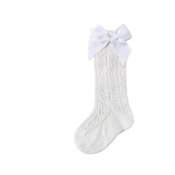 Thin Cotton Mesh Socks with Bowknot Hollowed Shifted in the Tube Solid Color Baby Socks for Baby Kids
