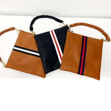 Three Colors Are Available Stripe Ribbon Vegan Leather Pu Pouch Cosmetic Bag Make up Clutch