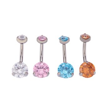 Titanium Piercing Jewelry Internally Threaded Prong Set Double Cz Navel Curves Belly Ring