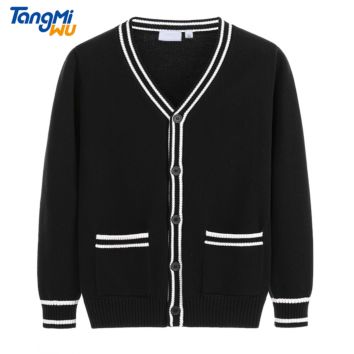 Tmw Mens 100% Cotton Sweater Knitted Single Breasted Stripes Pocket Pull Homme Men Long Sweater Cardigan