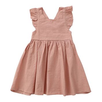 Toddler Girls Flutter Sleeve Clothing Kids Wear Plain Linen Pink Children Clothes Girl Dresses For