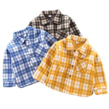 Toddler Little Boys Girls Baby Thick Warm Long Sleeve Coat Plaid Flannel Cotton Brushed Casual Button down Shirts