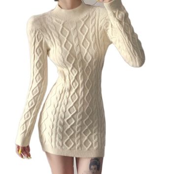 Trending Women Clothes Long Sleeve Backless Sweater Dress Fall Streetwear