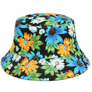 Tropical Flower Hawaiian Pattern Bucket Fitted Beach Floral Bucket Hat , Floral Printing Bucket Hat , Printed Bucket Hats