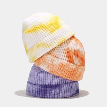 Unisex Beanie Men Short Hat Women Fisherman Beanies for Ladies Tie Dye Print Autumn Hip Hop Knitted Cap Skullcap