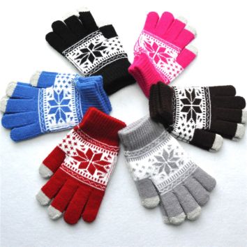 Unisex Warm Knit Jacquard Snowflake Maple Leaf Pattern Touch Screen Gloves Five Fingers 9 Styles Kimter-H919Q A