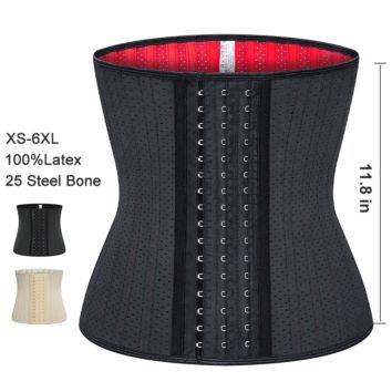 Unisex Xs Red Corset Tummy Control Shapers Women Shape Wear Fajas Cinta 25 Steel Bone Latex Waist Trainer Breathable