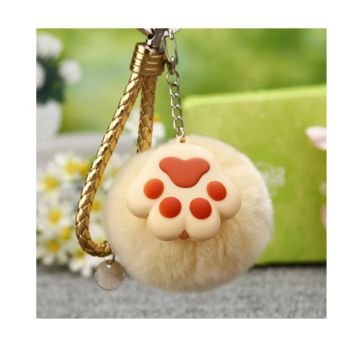 Valentine Gifts Cartoon Kitty Cat Paw Pompom Key Chain Pendant Lanyard Plush Keychain for Girl for Handbag Girly Accessories
