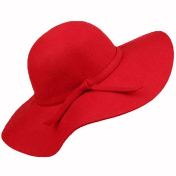 Vintage Women Ladies Felt Fedora Cloche Floppy Wide Brim Wool Hat